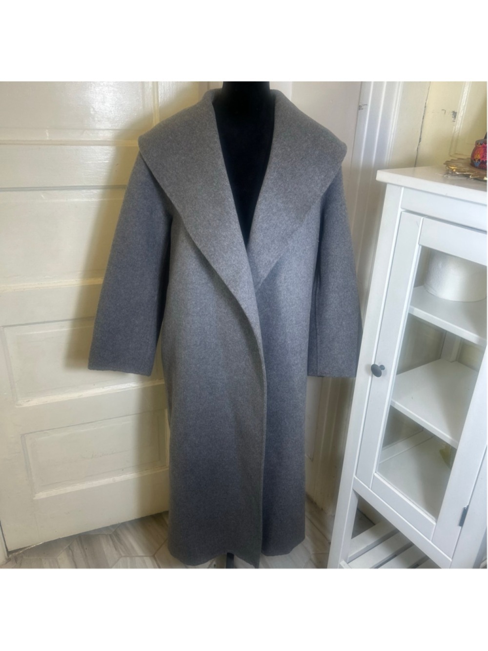 ARKET Grey Wool-Blend Shawl Collar Over Coat Med Minimalist Lagenlook No Belt